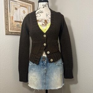 Vintage Y2K Abercrombie and Fitch Wool Blend Brown Knit Cardigan Size Medium